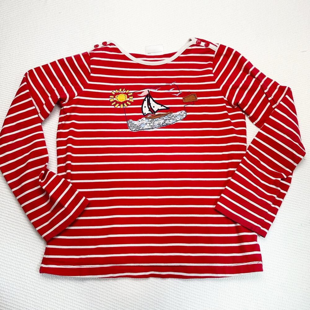 Hanna Andersson Striped Boat Top Girls Red & White Long Sleeve Shirt Sz 140